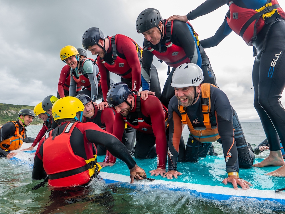 Stag Do on a jump paddleboard in a pyramid formation