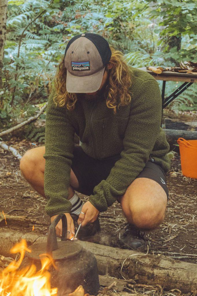 Instructor making a fire